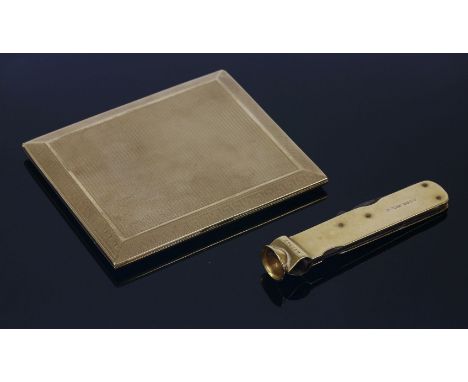 An 18ct gold cigar cutter by Asprey,82 x 15mm, plain polished finish, Sheffield 1932, signed 'ASPREY',together with a 9ct gol