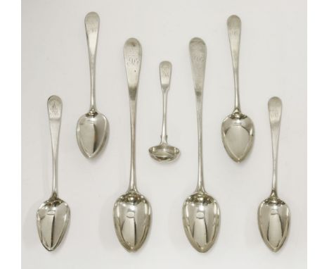 A collection of George III Scottish silver flatware,comprising:a pair of pointed old english pattern basting spoons, by Alex 