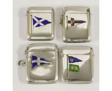 Four Victorian/Edwardian silver and enamel Yachting pennant vestas,one possibly for The Minima Sailing Club,by Deakin & Franc