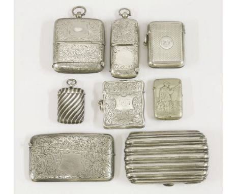 An assortment of eight Victorian/modern silver cases,comprising:a combined vesta, sovereign and half sovereign case,by Joseph