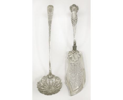 A William IV silver scroll rosette pattern fish slice,by Charles Boyton, London 1835,crested, 33cm long, anda George III silv