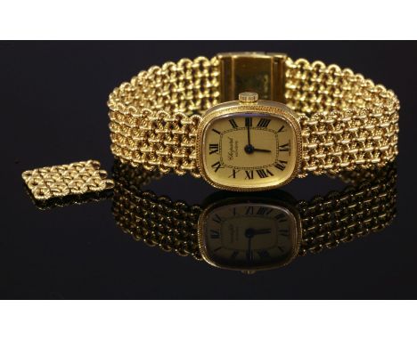 A ladies' 18ct gold Chopard mechanical bracelet watch,with a rectangular cushion shaped case, champagne dial, black Roman num