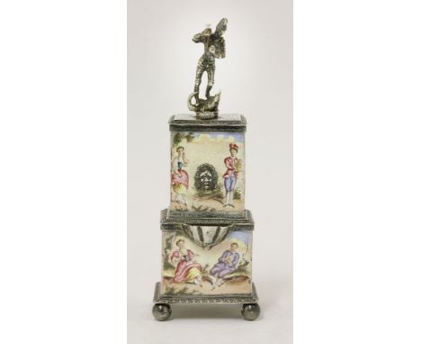 A late 19th century Austrian novelty silver and enamel inkwell, makers mark SC or SG, Vienna 1880/1900, modelled as a water p