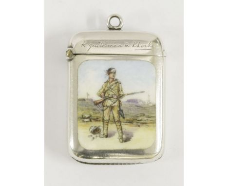 A ‘Boer War Interest’ silver and enamel vesta case,by William Hair Haseler, Birmingham 1899,enamelled with a scene of a wound