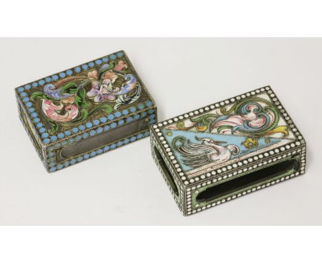 A late 19th century Russian silver and cloisonné enamel matchbox holder,maker's mark unidentified C.S, Moscow pre-1896,decora