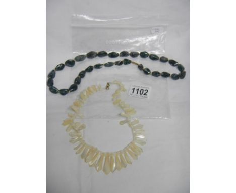 A vintage mother of pearl necklace and a lace agate necklace