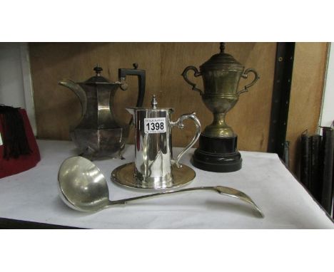 Quantity of silver plated items including ladle, chocolate pot, coffee pot and 1974 Butlins AYR Scotland