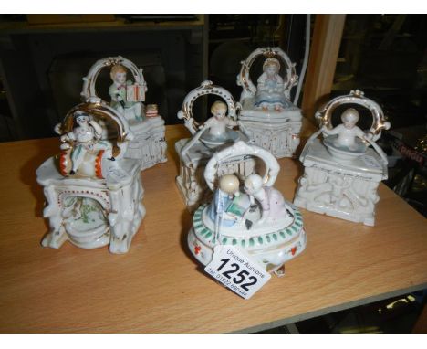 6 late 19th early 20th century continental porcelain trinket boxes