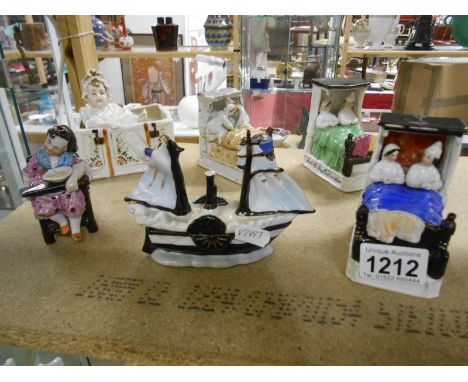 6 early 20th century continental porcelain trinket boxes, fairings and match strikers