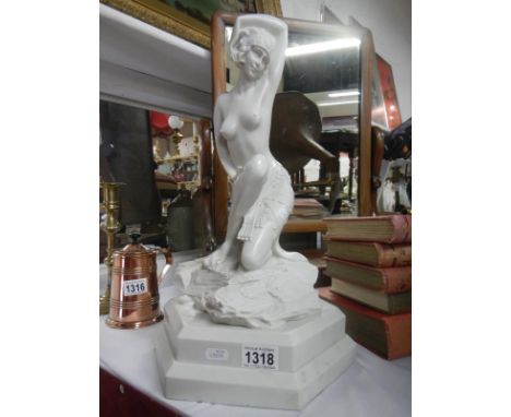 White marble effect art deco style nude figurine on base