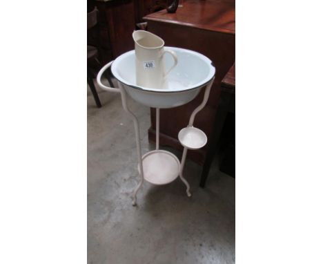 A vintage style Le Bain metal wash stand with enamel bowl