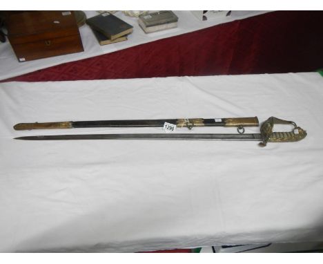 A late 19th century sword with chagrine hilt and brass bound scabbard (Whiteman Outfitters, Portsea)