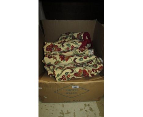 A pair of fully lined tapestry curtains with pelmet. Approximate width 49", approximate drop 64" (sun bleached on edge)