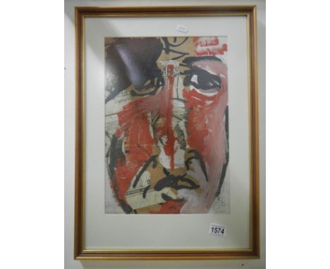 A mixed media collage self portrait by Lorraine Peacock signed LP dated 1985 fully signed on back