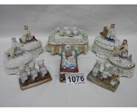 6 late 19th, early 20th century porcelain trinket boxes and 2 others
