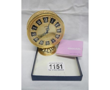 A Jaegar Recital gilt brass table clock