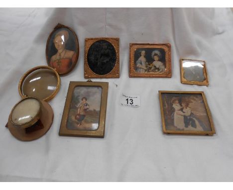 A quantity of framed miniatures including portrait print of Lady Jane Grey