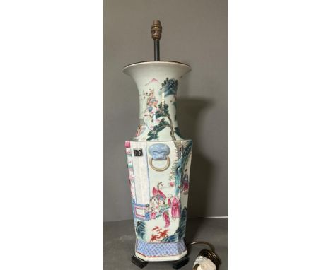 A 19th Century Chinese vase lamp conversion with damage to rim (Pieces available) AF H60cm W20cm D20cm 