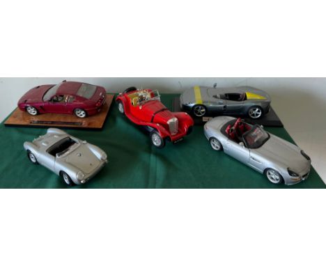 Five model sports cars including Ferrari, Porsche etc 