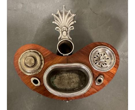 A French wooden and white metal candle holder wax inkwell 