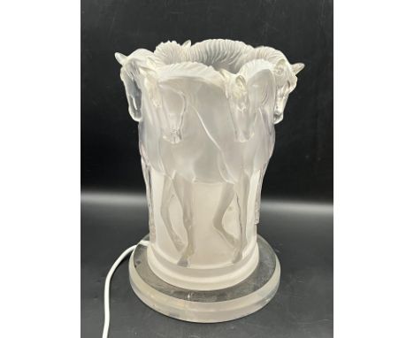 A 1970's acyclic glass Horses lamp in the style of Lalique H 31cm