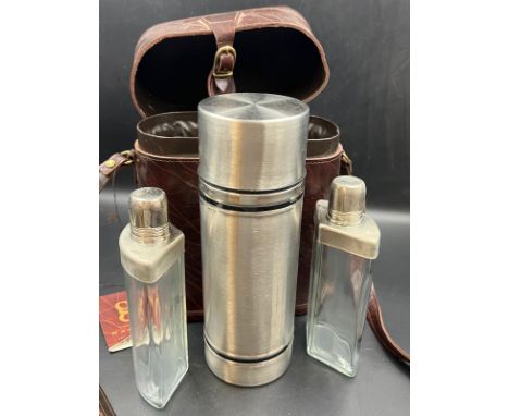 W A Goold flask set in Highland Hide