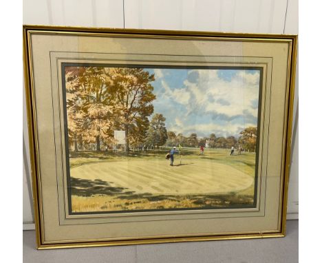 Original Golf Watercolour, Wentworth West Course, 18th Green By Arthur Weaver.An excellent original golf watercolour and goua