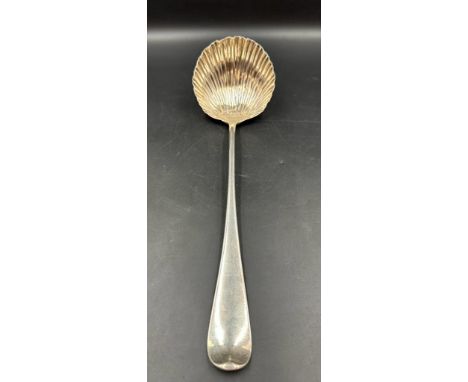 A silver shell bowled ladle, indistinct hallmarks and makers but possibly hallmarked for London 1639