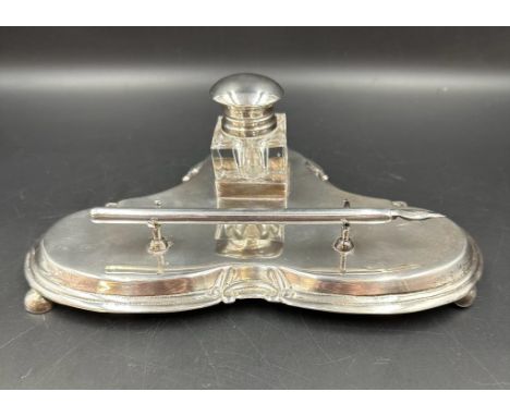 A silver (marked 925) desk set with fitted inkwell and pen marked Duravel