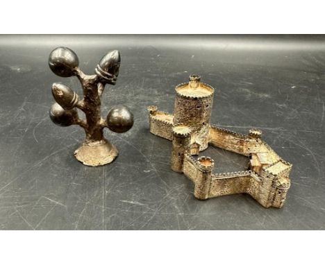 A hallmarked silver model of Windsor Castle, Birmingham hallmark and a small silver ring tree by Walter Anthony Leonard Verno