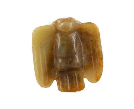 CHINESE HONGSHAN CULTURE CARVED JADE EAGLE AMULET,late Neolithic Period (circa 4700-2500 BCE), 5.2 x 4.9cmAdditional images n