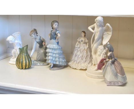 Three Lladro figures, a Worcester figure and other items