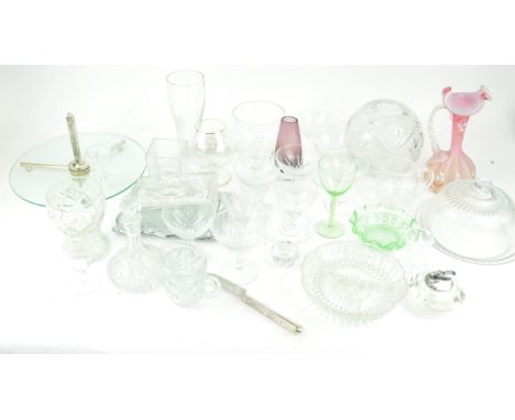 A cut glass globe vase and other items