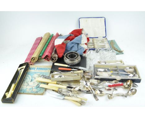 A quantity of silver plate and other items, including a bread fork