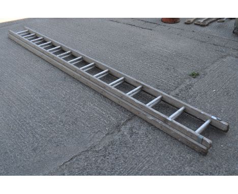 An Aluminium and wood double ladder