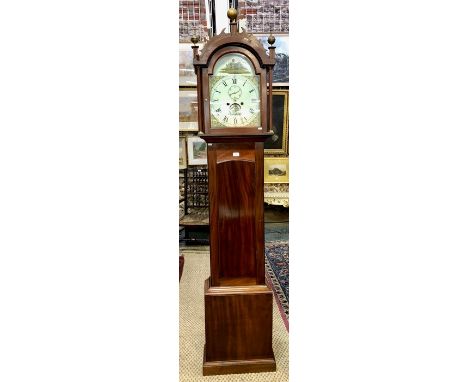 F M Davy, Fakenham, a 19th century mahogany 8-day longcase clock, the enamelled arched dial with subsidiary seconds and arche