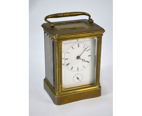 A lacquered brass carriage clock, the 8-day movement with alarm function (disconnected and incomplete) 12 cm h