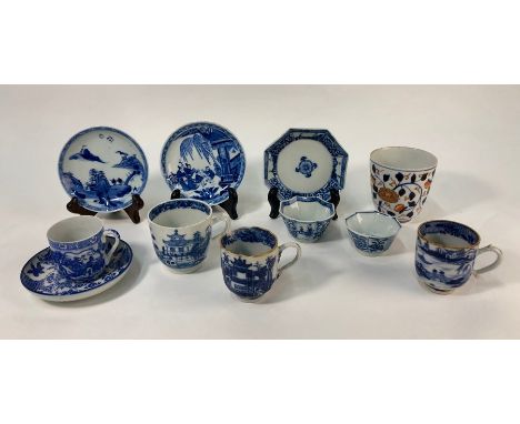 A small collection of 18th/19th century Chinese blue and white porcelain including an octagonal bowl and saucer, three indivi