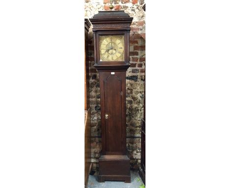 W Bernard, Newark 517, an 18th century oak 8-day longcase clock, the 28 cm square engraved brass dial with arched calendar ap