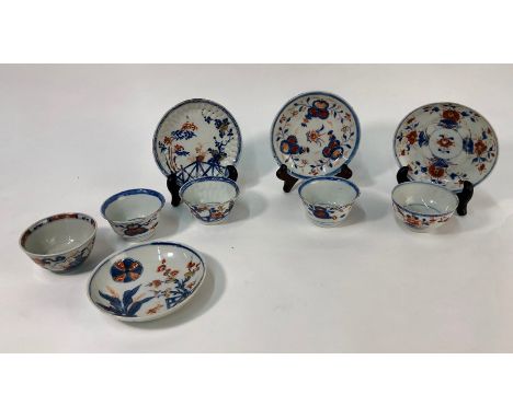 Three 18th century Chinese Imari tea bowls and matching saucers to/w two additional tea bowls and a saucer (9)Nibbled rims, h