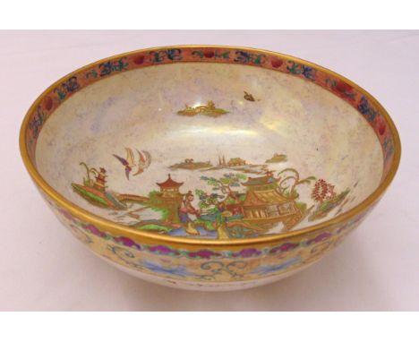 Carltonware fruit bowl in the Chinese style decorated with a landscape, marks to the base, 19.5cm (dia)