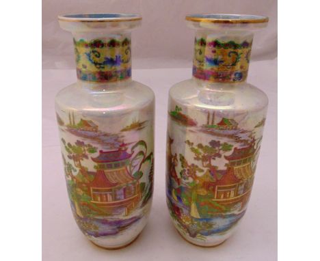 A pair of Carltonware vases in the Chinese style decorated with figures in a landscape, marks to the bases, 27cm (h)