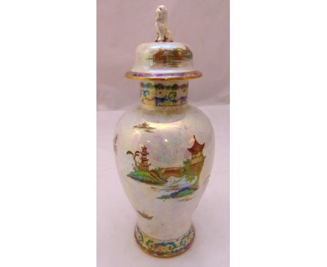 Carltonware baluster vase and cover in the Chinese style decorated with pagodas, flowers and leaves, marks to the base, 36cm 