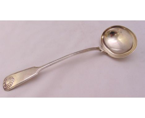 A white metal fiddle thread and shell pattern soup ladle, approx total weight 246g
