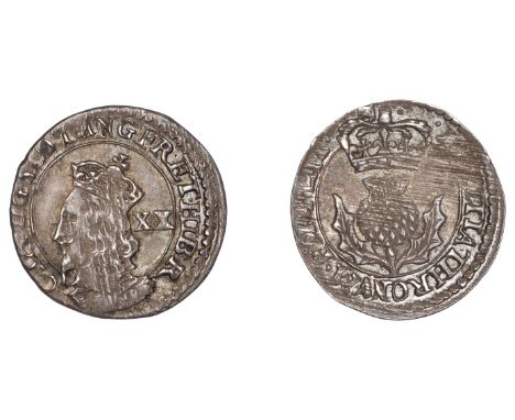 Charles I (1625-1649), Third coinage, Falconer’s First issue, Twenty Pence, no mm., signed f above crown on rev., reads scot 