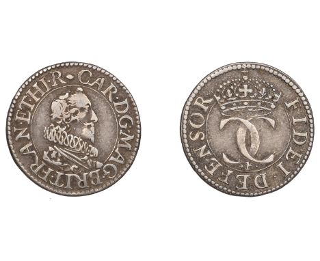 Charles I (1625-1649), Patterns, Pattern Halfgroat, by N. Briot, car d g mag brit fran et hi r, bare-headed bust right with l