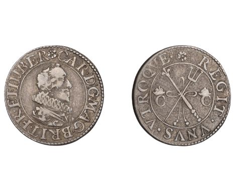 Charles I (1625-1649), Patterns, Pattern Halfgroat, by N. Briot, mm. rose, car d g mag brit fr et hibe r, bare-headed bust ri