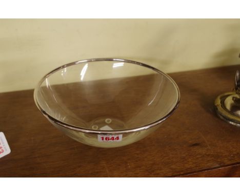 A Lalique clear glass bowl,&nbsp;with metal rim, 22cm diameter.&nbsp;&nbsp; 