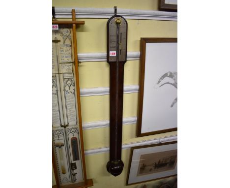 A 19th century mahogany stick barometer,&nbsp;the silvered dial inscribed 'Watkins &amp; Hill, 5 Charing Cross, London'. 