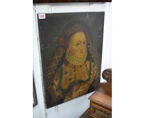 English School,&nbsp;head and shoulders portrait of Queen Elizabeth I, oil on canvas, 53.5 x 40.5cm, unframed.&nbsp; 